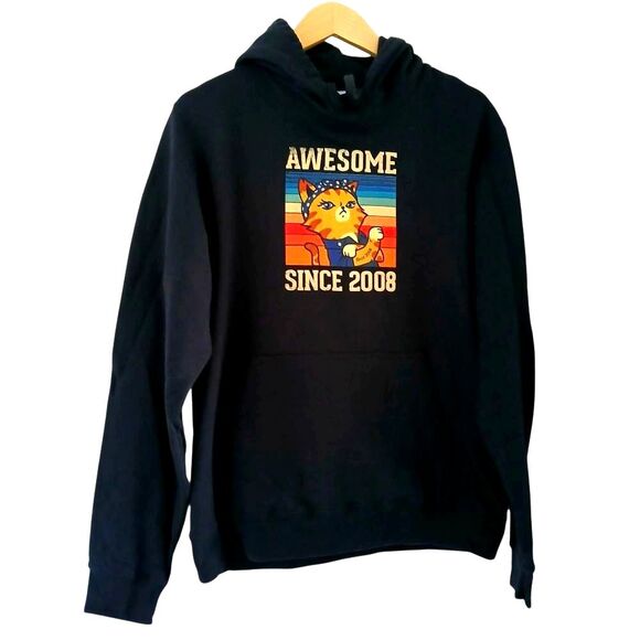 "Awesome Since 2008" Graphic Hoodie Birthday Gift Colorful Sweatshirt Cat Theme - Picture 1 of 5